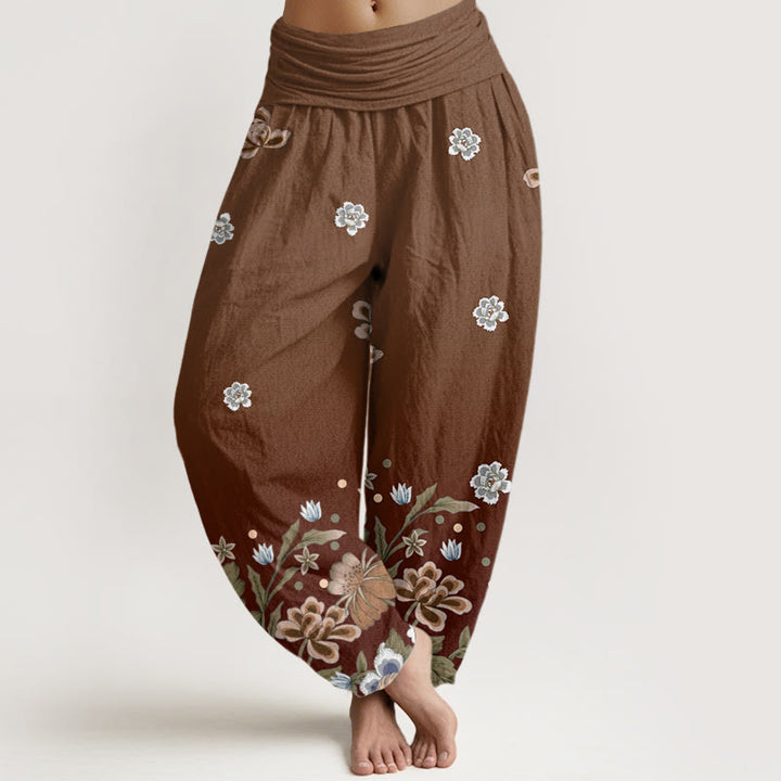 Buddha Stones Lässige Haremshose mit blühendem Blumenmuster für Damen, elastische Taille - Sattelbraun - US22, UK/AU26,EU54 (6XL) - image 5