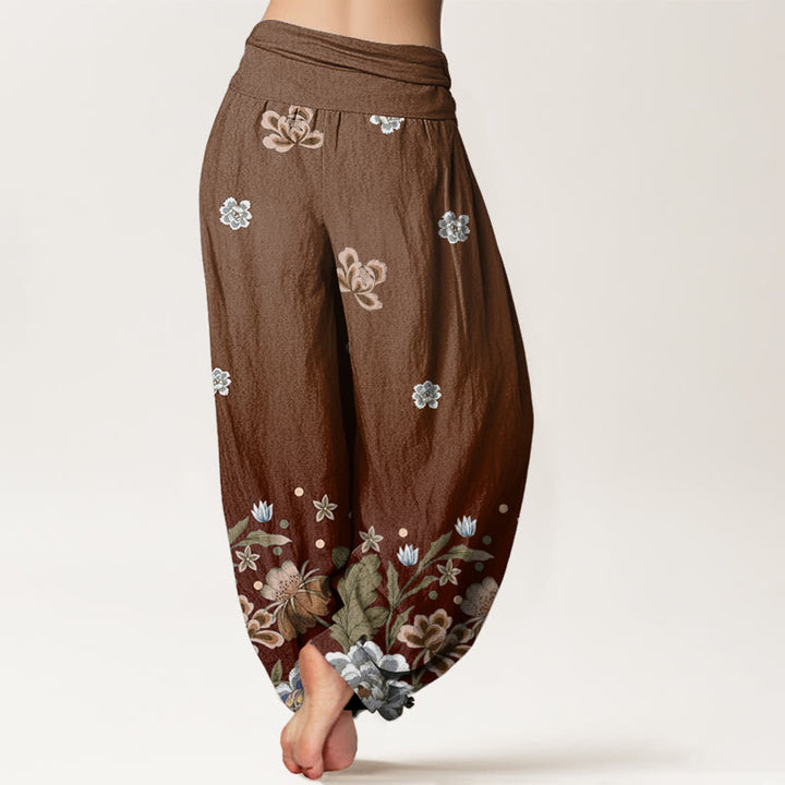 Buddha Stones Lässige Haremshose mit blühendem Blumenmuster für Damen, elastische Taille - image 7