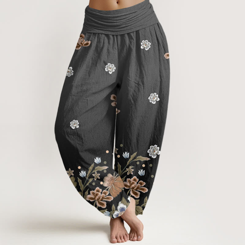 Buddha Stones Lässige Haremshose mit blühendem Blumenmuster für Damen, elastische Taille - Schwarz - US22, UK/AU26,EU54 (6XL) - image 8