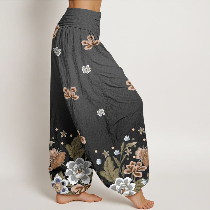 Buddha Stones Lässige Haremshose mit blühendem Blumenmuster für Damen, elastische Taille - image 9