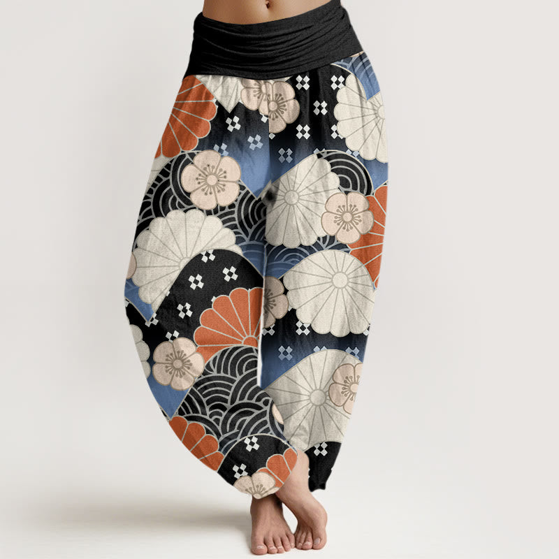 Buddha Stones Lässige Haremshose mit abstraktem Blütenblatt- und Wellenmuster für Damen mit elastischer Taille - Schwarz - US22, UK/AU26,EU54 (6XL) - image 8