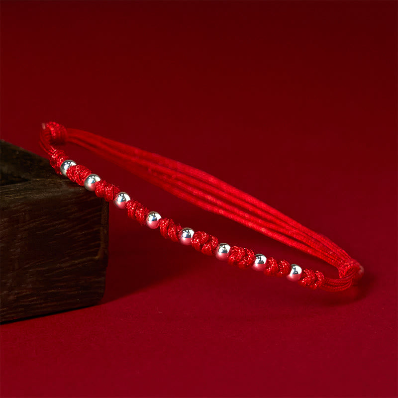 Buddha Stones 925 Sterling Silber Perlen Rote Schnur Verstellbares Glücksarmband - 925 Sterling Silber (Handgelenkumfang: 15–23 cm) - image 1