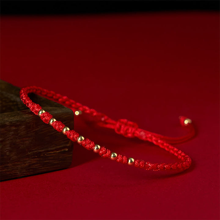 Buddha Stones 925 Sterling Silber vergoldet Gold Perlen rote Schnur geflochtenes Schutzarmband - image 4