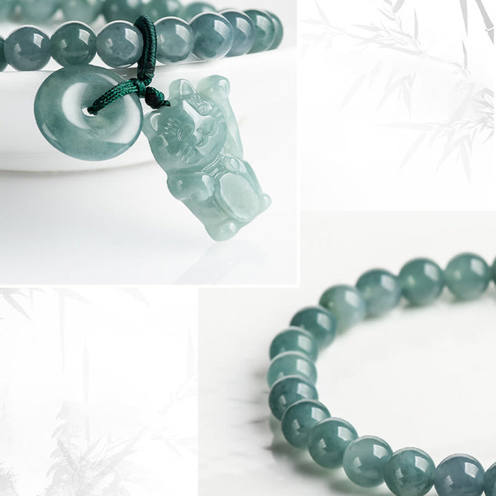 Buddha Stones Blaue Jade Peace Buckle Glückskatze Wohlstandsarmband - image 9