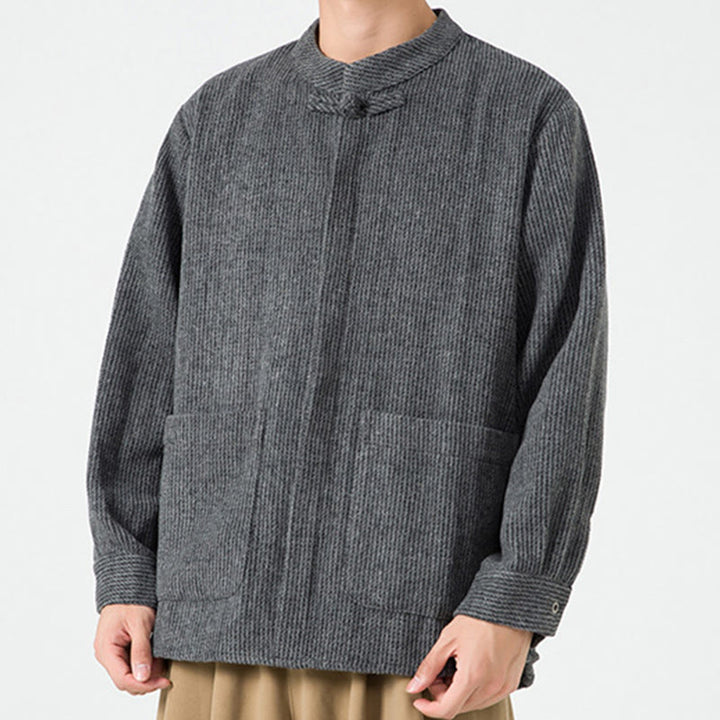 Buddha Stones Langarm-Herren-Baumwolljacke mit Froschknopf-Design und Taschen - image 8