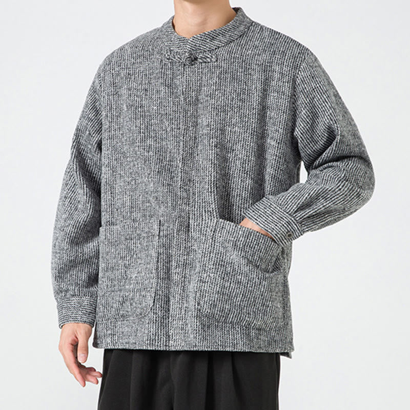 Buddha Stones Langarm-Herren-Baumwolljacke mit Froschknopf-Design und Taschen - image 33