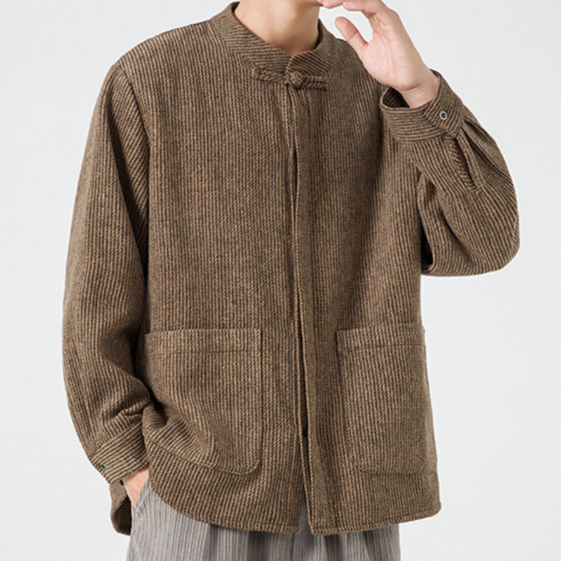 Buddha Stones Langarm-Herren-Baumwolljacke mit Froschknopf-Design und Taschen - image 45