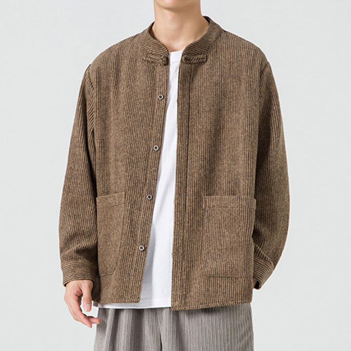 Buddha Stones Langarm-Herren-Baumwolljacke mit Froschknopf-Design und Taschen - image 41