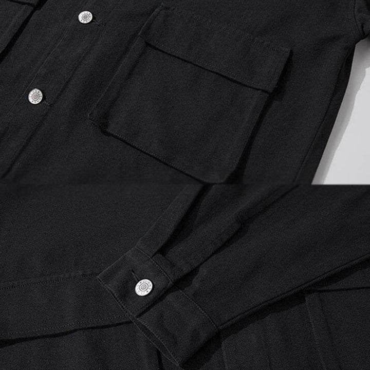 Buddha Stones Langarm-Knopf-Stehkragen-Design Herren-Baumwolljacke mit Taschen - image 4