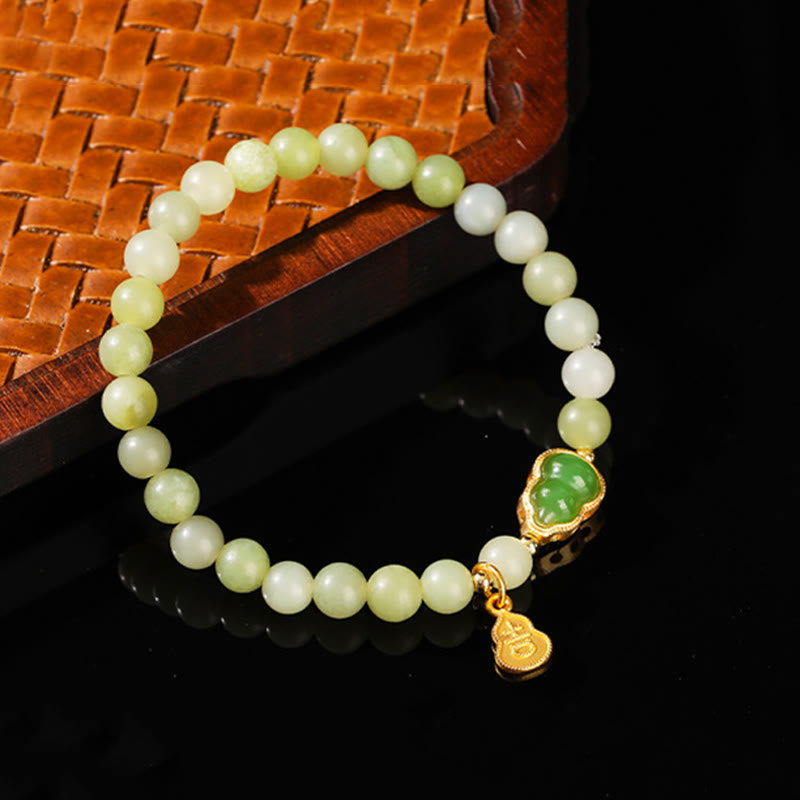 Buddha Stones Natürliche Jade Grüner Aventurin Kürbis Fu Charakter Glück Armband - Jade (Handgelenkumfang: 14–16 cm) - image 1