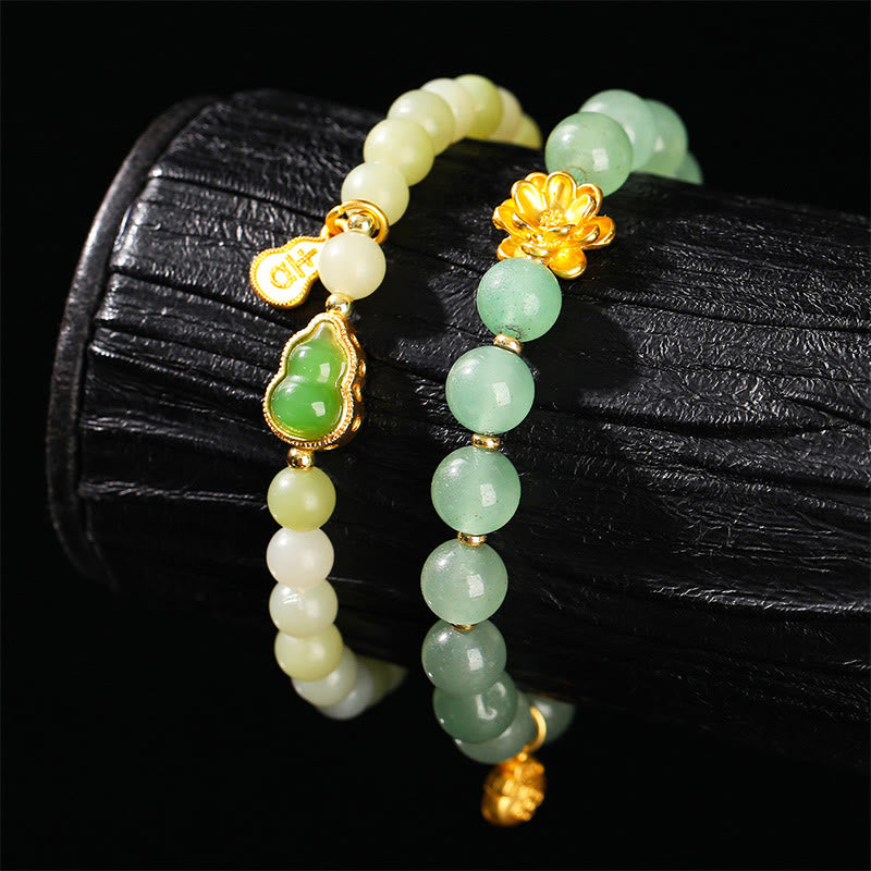 Buddha Stones Natürliche Jade Grüner Aventurin Kürbis Fu Charakter Glück Armband - image 2