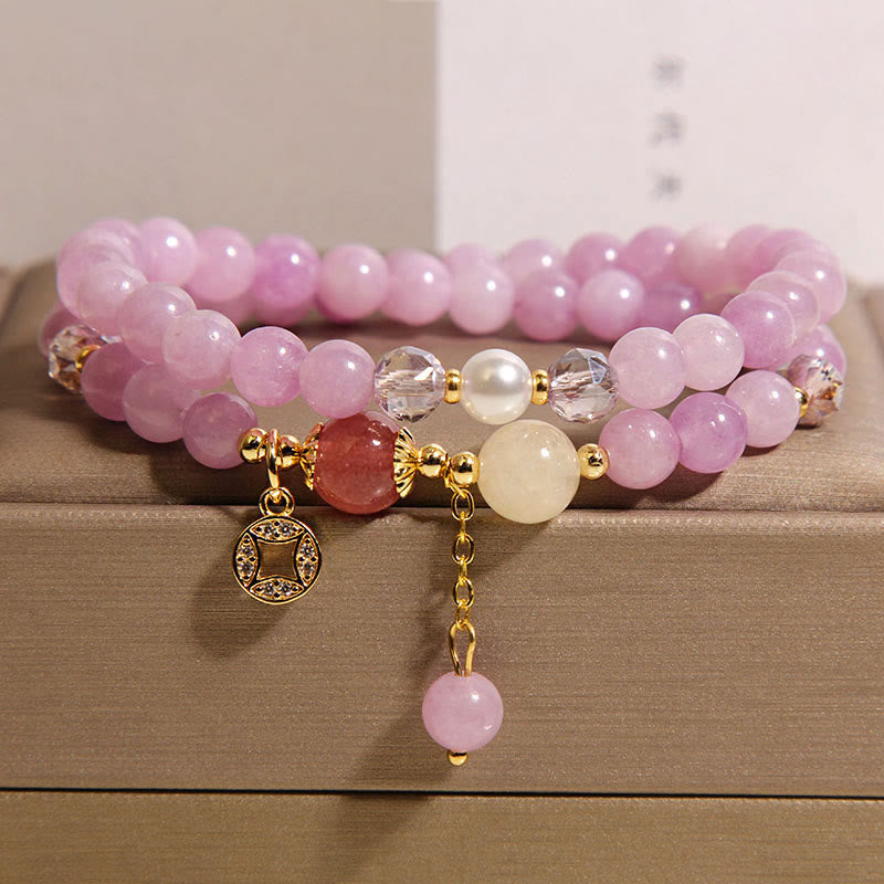 Buddha Stones Turmalin Lila Jade Aquamarin Jade Kupfer Münze Positive Doppel Wickelarmband - Lila Jade (Handgelenkumfang: 14–15 cm) - image 5