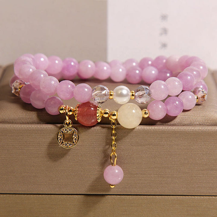 Buddha Stones Turmalin Lila Jade Aquamarin Jade Kupfer Münze Positive Doppel Wickelarmband - Lila Jade (Handgelenkumfang: 14–15 cm) - image 5