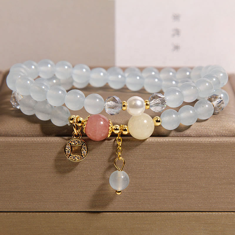 Buddha Stones Turmalin Lila Jade Aquamarin Jade Kupfer Münze Positive Doppel Wickelarmband - Aquamarin (Handgelenkumfang: 14–15 cm) - image 7