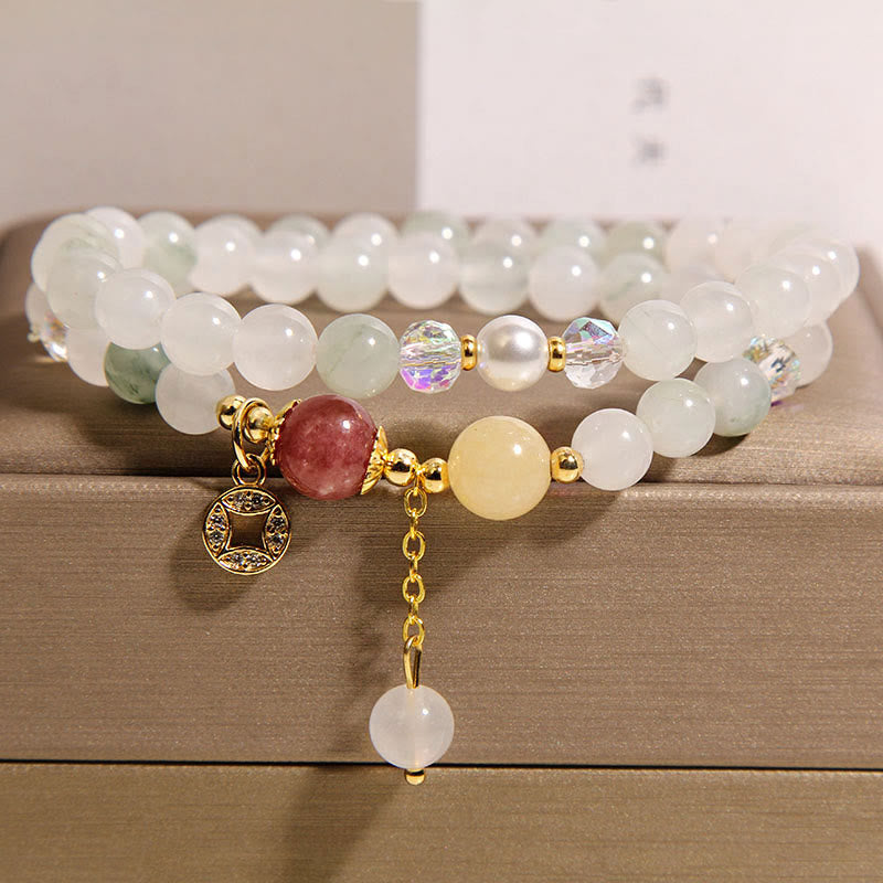 Buddha Stones Turmalin Lila Jade Aquamarin Jade Kupfer Münze Positive Doppel Wickelarmband - Jade (Handgelenkumfang: 14–15 cm) - image 9