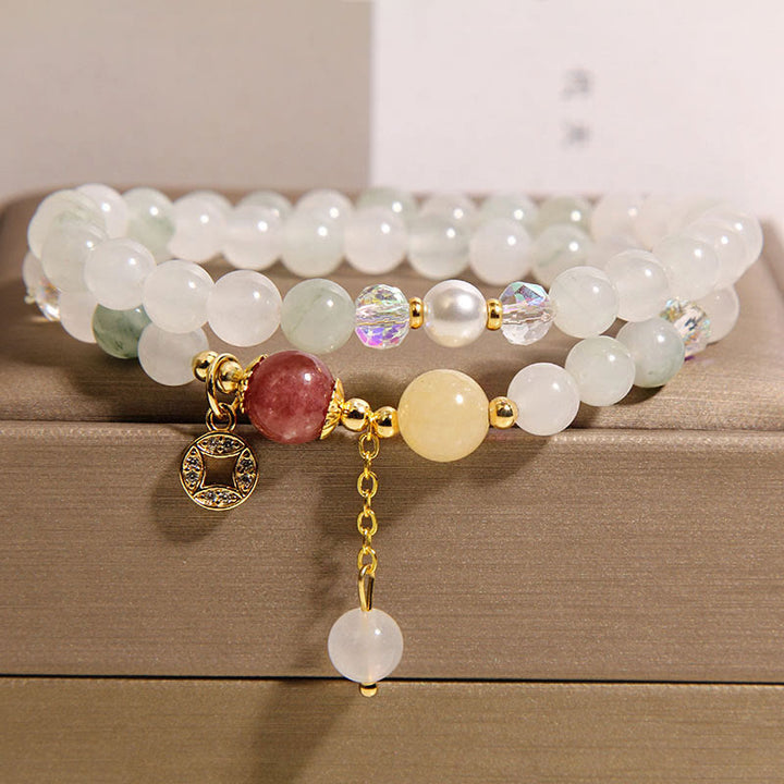 Buddha Stones Turmalin Lila Jade Aquamarin Jade Kupfer Münze Positive Doppel Wickelarmband - Jade (Handgelenkumfang: 14–15 cm) - image 9