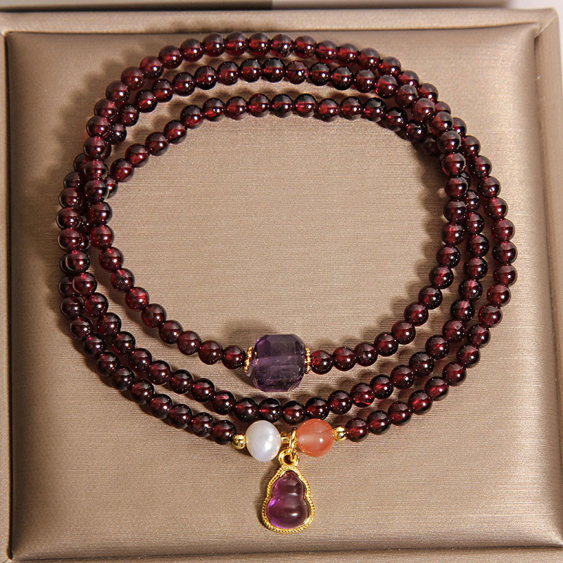 Buddha Stones Naturgranat Amethyst Kürbis Schutz Mehrschichtiges Armband - image 2