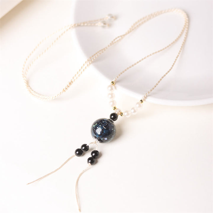 Buddha Stones Ebenholz Holz Aurora Lack Handwerk Perle Perle Balance Halskette Anhänger - Dunkelblauer Anhänger (zufälliges Blau) - image 5