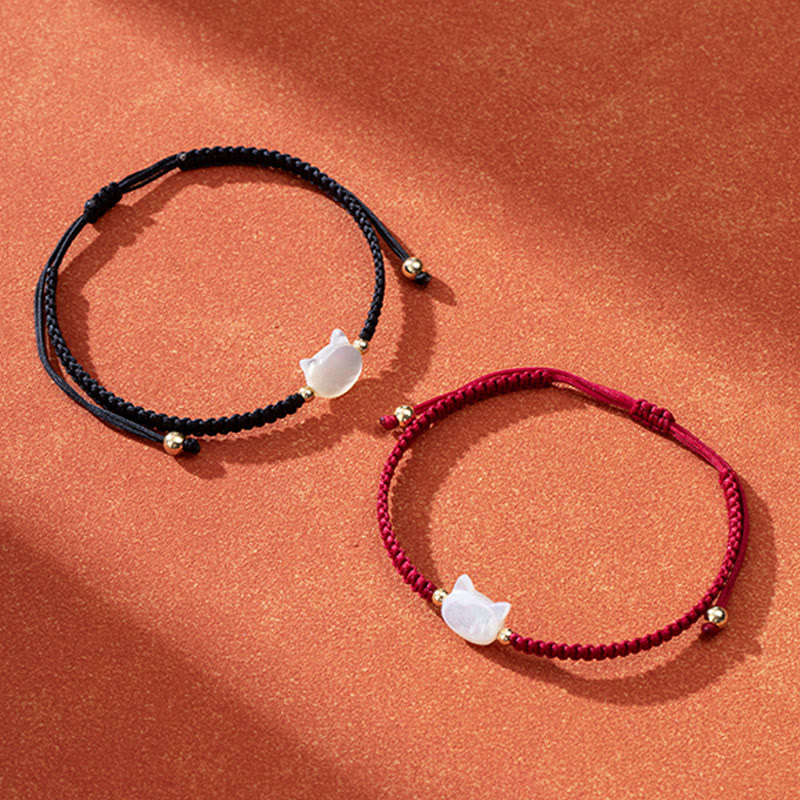 Buddha Stones Gesichtsloser Katzenkopf Rote Schnur Muschel Verbindungsarmband - image 7