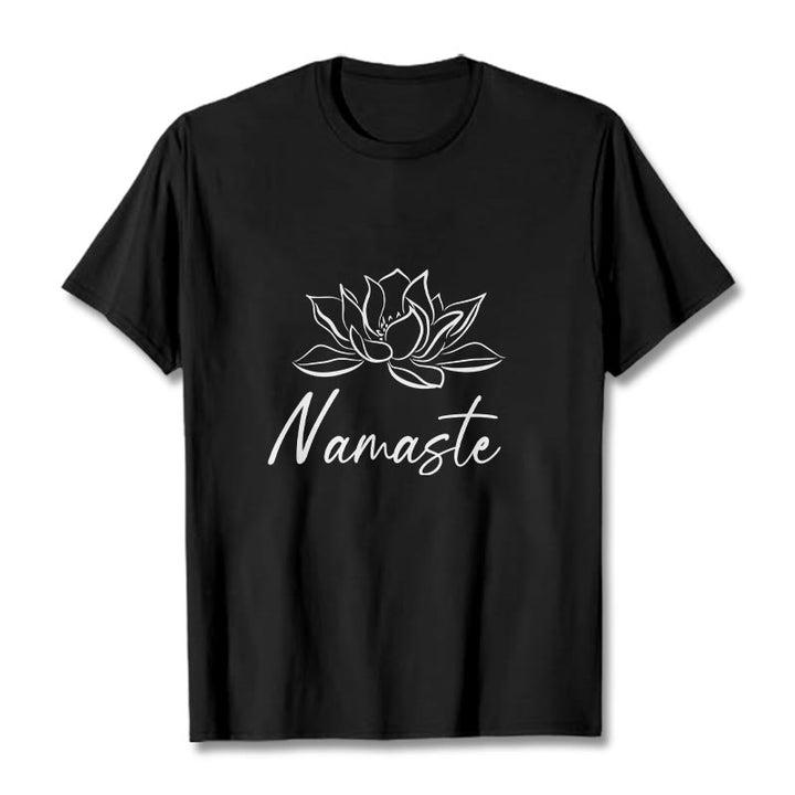 Buddha Stones Einfache Lotusblume Namaste Meditation Baumwoll-T-Shirt - Schwarz - 2XL - image 1