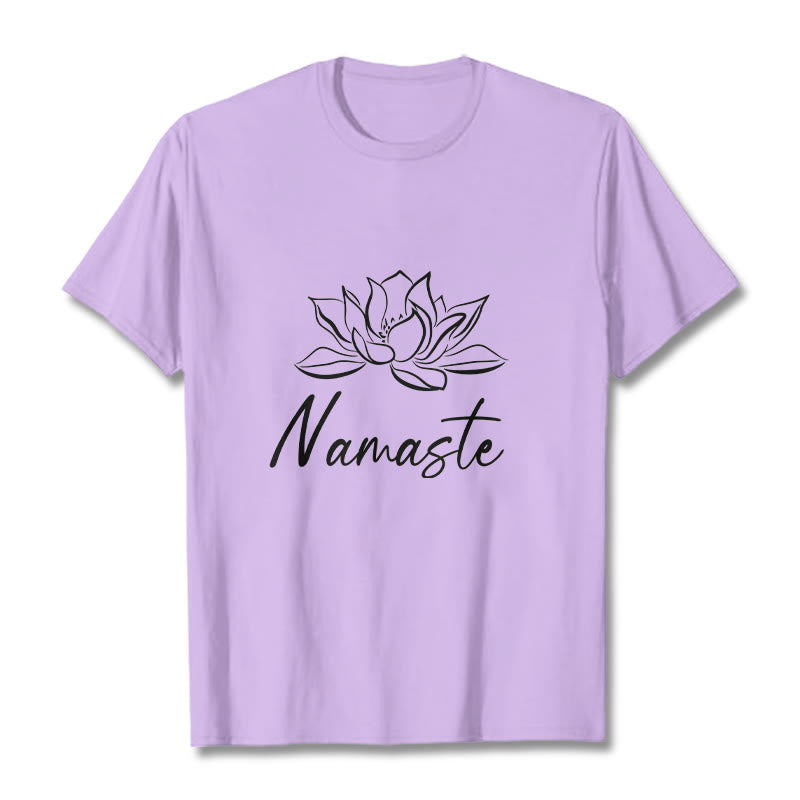 Buddha Stones Einfache Lotusblume Namaste Meditation Baumwoll-T-Shirt - Pflaume - 2XL - image 17