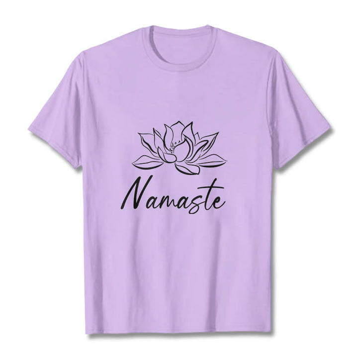 Buddha Stones Einfache Lotusblume Namaste Meditation Baumwoll-T-Shirt - Pflaume - 2XL - image 17