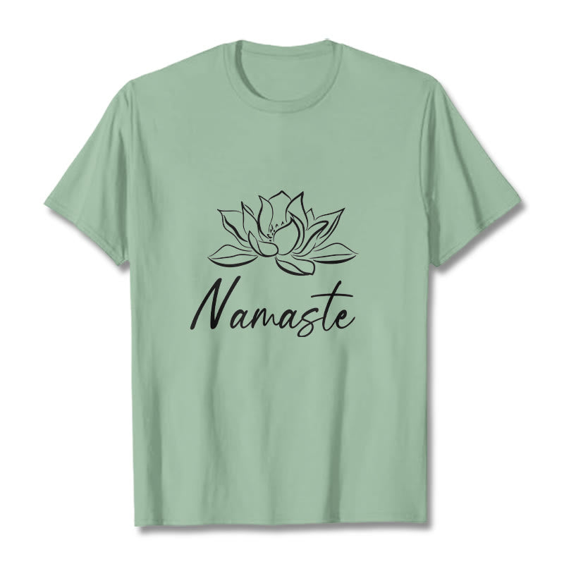 Buddha Stones Einfache Lotusblume Namaste Meditation Baumwoll-T-Shirt - Blassgrün - 2XL - image 15