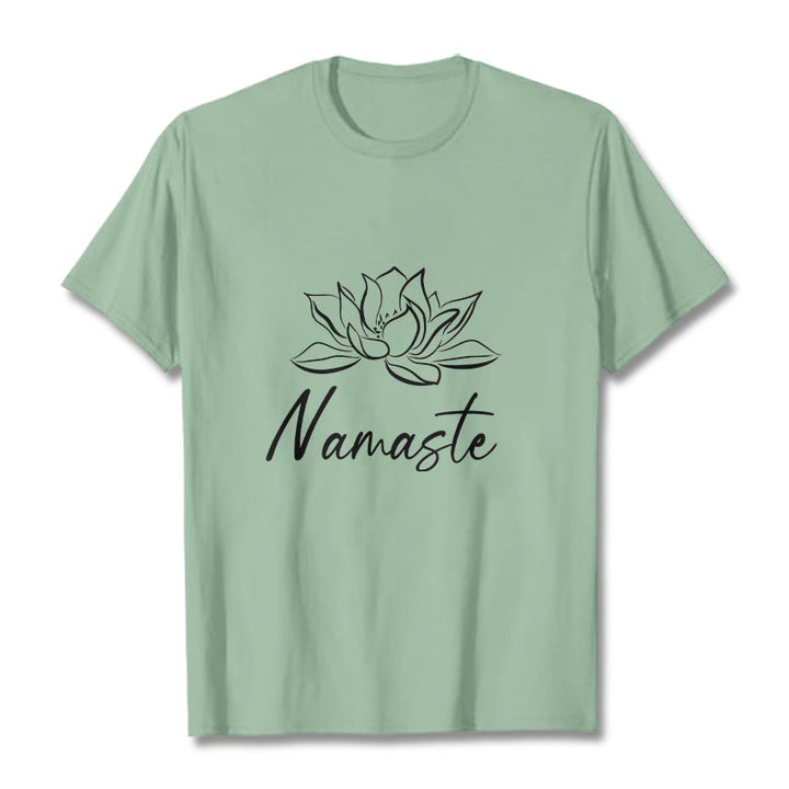 Buddha Stones Einfache Lotusblume Namaste Meditation Baumwoll-T-Shirt - Blassgrün - 2XL - image 15