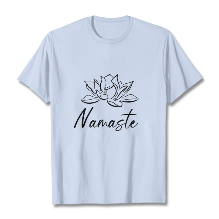Buddha Stones Einfache Lotusblume Namaste Meditation Baumwoll-T-Shirt - HellCyan - 2XL - image 19