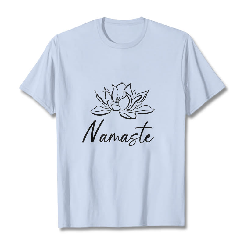 Buddha Stones Einfache Lotusblume Namaste Meditation Baumwoll-T-Shirt - HellCyan - 2XL - image 19