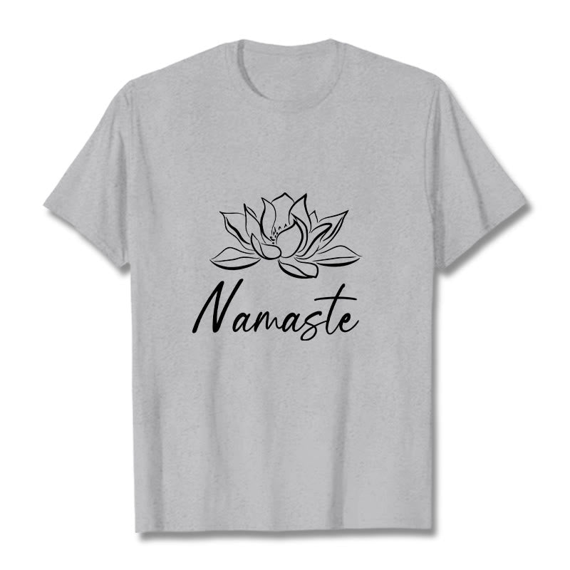 Buddha Stones Einfache Lotusblume Namaste Meditation Baumwoll-T-Shirt - Hellgrau - 2XL - image 20
