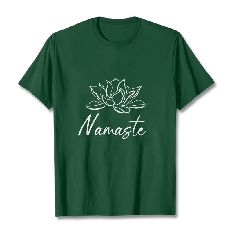 Buddha Stones Einfache Lotusblume Namaste Meditation Baumwoll-T-Shirt - Waldgrün - 2XL - image 11