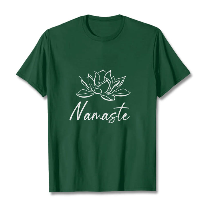 Buddha Stones Einfache Lotusblume Namaste Meditation Baumwoll-T-Shirt - Waldgrün - 2XL - image 11
