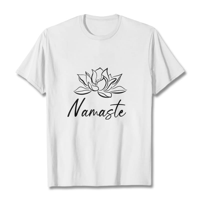 Buddha Stones Einfache Lotusblume Namaste Meditation Baumwoll-T-Shirt - Weiß - 2XL - image 6