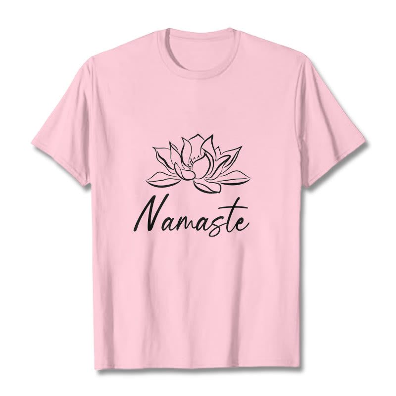 Buddha Stones Einfache Lotusblume Namaste Meditation Baumwoll-T-Shirt - Hellrosa - 2XL - image 13