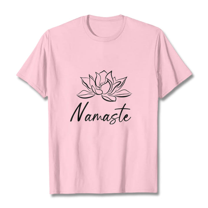 Buddha Stones Einfache Lotusblume Namaste Meditation Baumwoll-T-Shirt - Hellrosa - 2XL - image 13