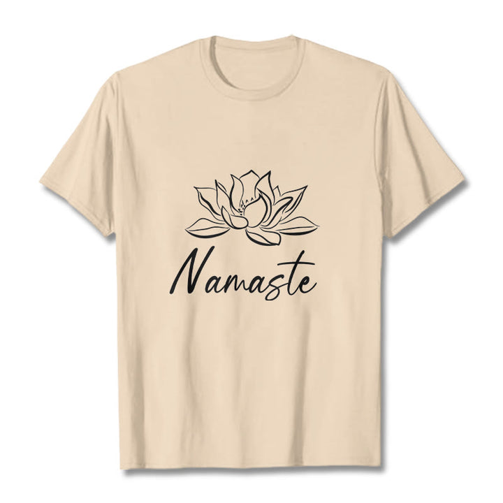 Buddha Stones Einfache Lotusblume Namaste Meditation Baumwoll-T-Shirt - Bisque - 2XL - image 9