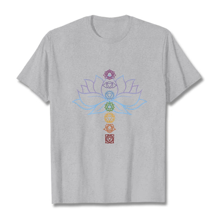 Buddha Stones Pastellfarben Lotus Blume Chakra Symbole Meditation Baumwolle T-Shirt - Hellgrau - 2XL - image 20
