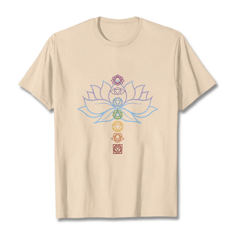 Buddha Stones Pastellfarben Lotus Blume Chakra Symbole Meditation Baumwolle T-Shirt - Bisque - 2XL - image 9