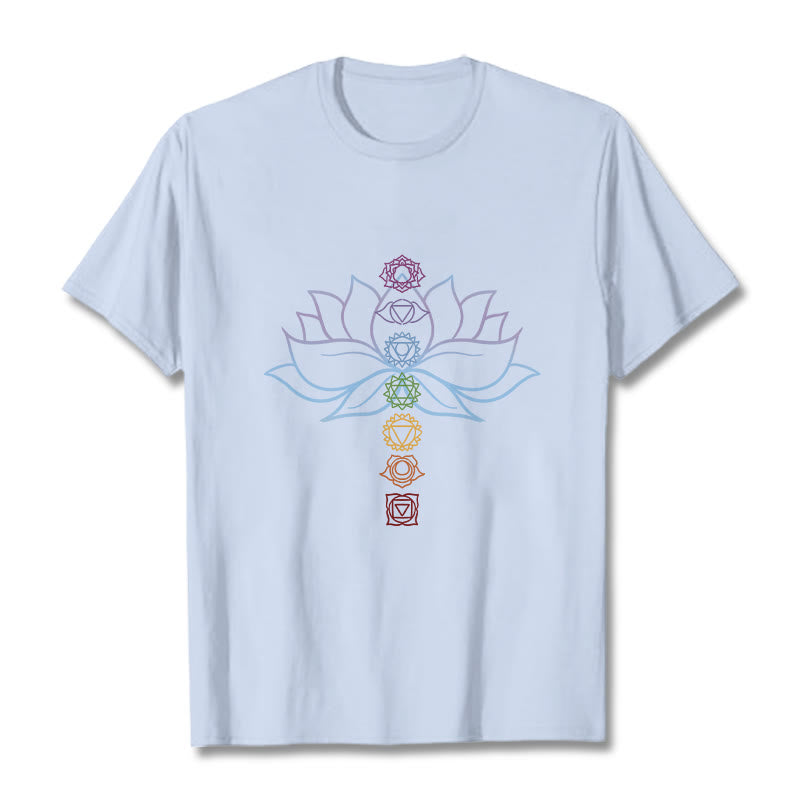 Buddha Stones Pastellfarben Lotus Blume Chakra Symbole Meditation Baumwolle T-Shirt - HellCyan - 2XL - image 19