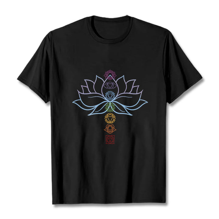 Buddha Stones Pastellfarben Lotus Blume Chakra Symbole Meditation Baumwolle T-Shirt - Schwarz - 2XL - image 5