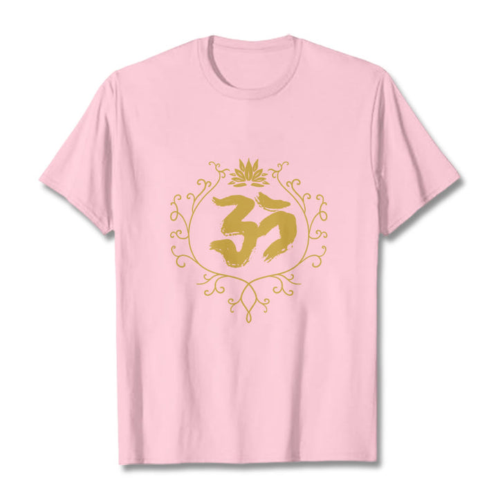 Buddha Stones Om Lotus Flower Vine Pattern Meditation Baumwoll-T-Shirt - Hellrosa - 2XL - image 13
