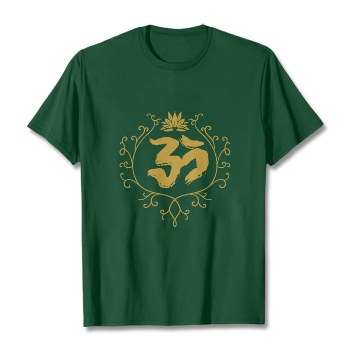 Buddha Stones Om Lotus Flower Vine Pattern Meditation Baumwoll-T-Shirt - WaldGrün - 2XL - image 11