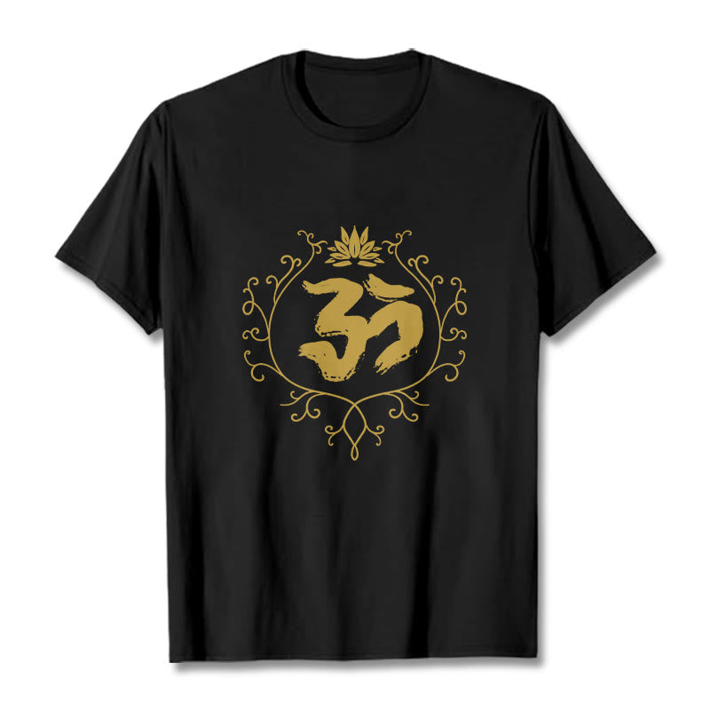 Buddha Stones Om Lotus Flower Vine Pattern Meditation Baumwoll-T-Shirt - Schwarz - 2XL - image 1