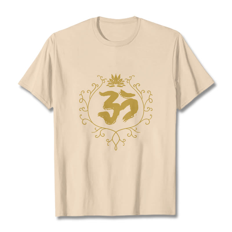Buddha Stones Om Lotus Flower Vine Pattern Meditation Baumwoll-T-Shirt - Bisque - 2XL - image 9