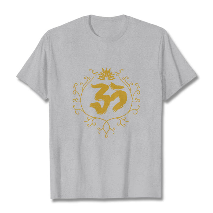 Buddha Stones Om Lotus Flower Vine Pattern Meditation Baumwoll-T-Shirt - Hellgrau - 2XL - image 20