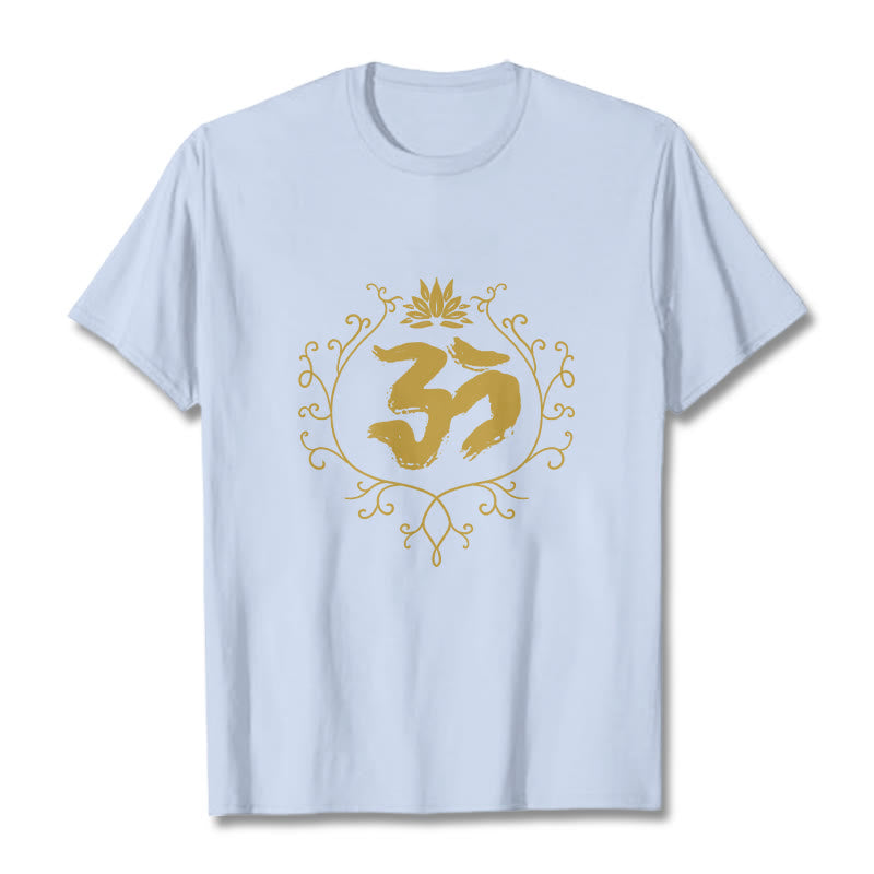 Buddha Stones Om Lotus Flower Vine Pattern Meditation Baumwoll-T-Shirt - HellCyan - 2XL - image 19