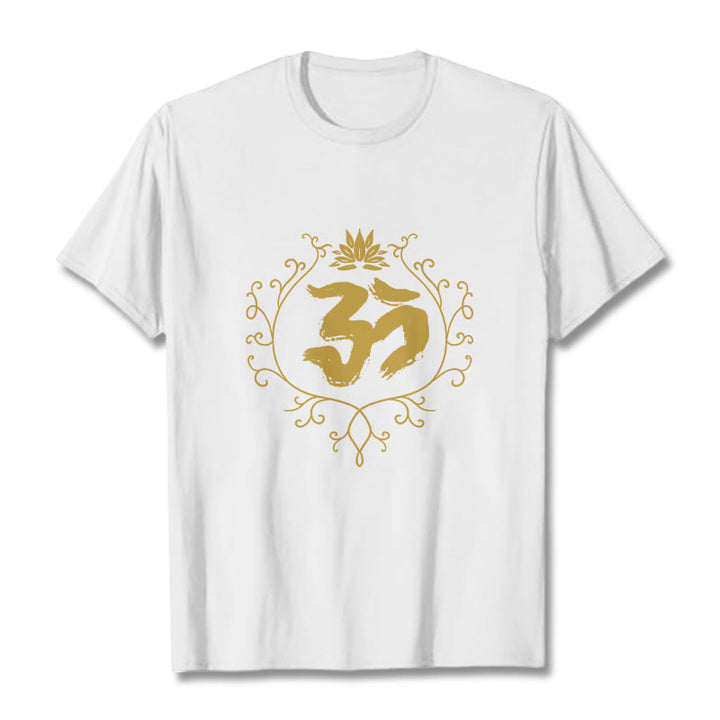Buddha Stones Om Lotus Flower Vine Pattern Meditation Baumwoll-T-Shirt - Weiß - 2XL - image 6