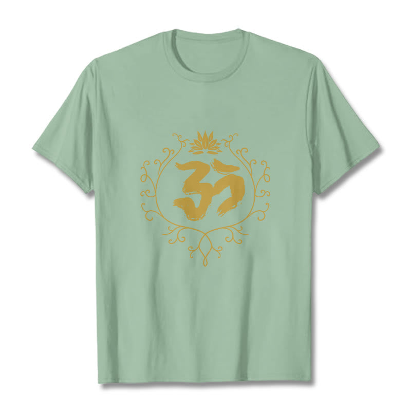 Buddha Stones Om Lotus Flower Vine Pattern Meditation Baumwoll-T-Shirt - Blassgrün - 2XL - image 15