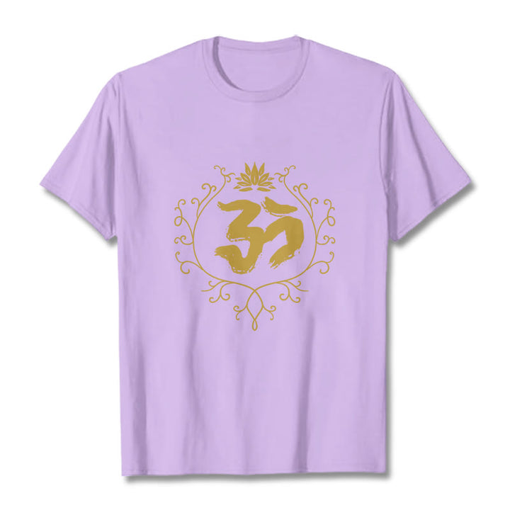 Buddha Stones Om Lotus Flower Vine Pattern Meditation Baumwoll-T-Shirt - Pflaume - 2XL - image 17